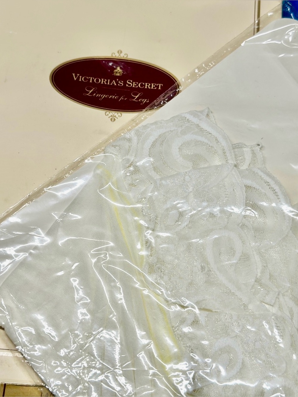 New Victoria's Secret White Lace Thigh-High Hose Small